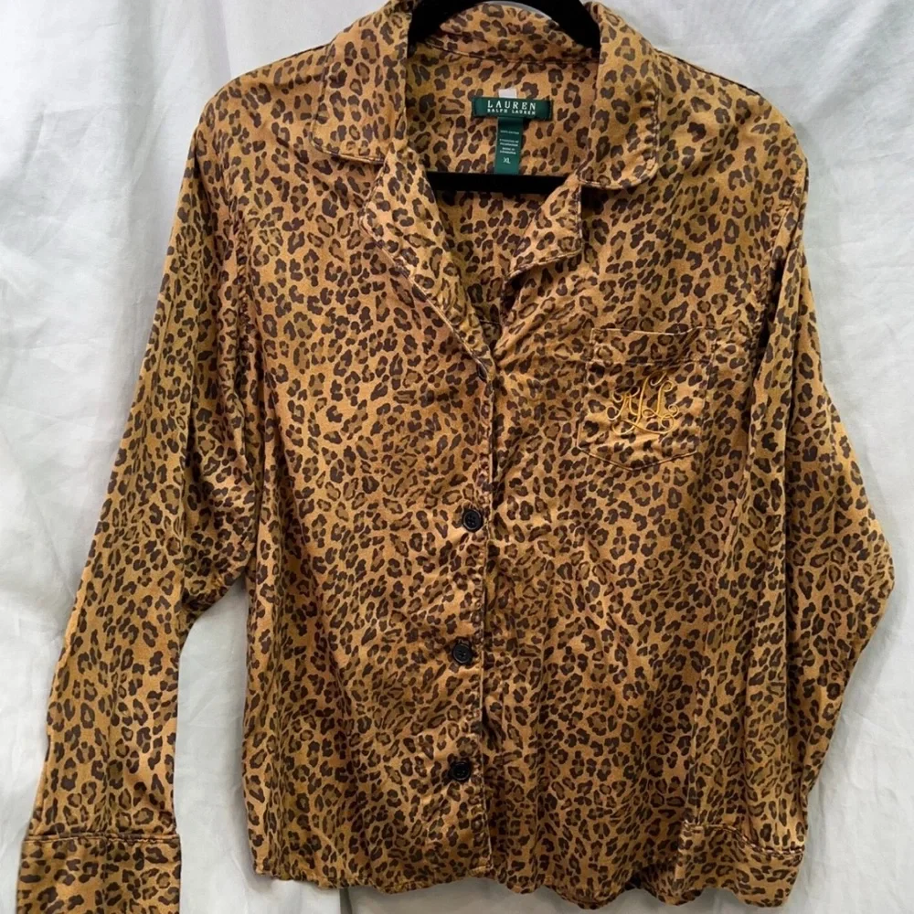 Lauren Ralph Lauren Leopard Print Pajama set with Purple Accents - Picture 4 of 4